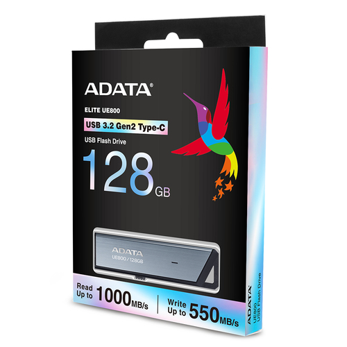 ADATA UE800, 128 GB, USB Type-C, 3.2 Gen 2 (3.1 Gen 2), 1000 MB/s, Slide, Silver