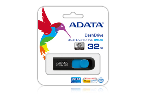 ADATA DashDrive UV128 128GB, 128 GB, USB Type-A, 3.2 Gen 1 (3.1 Gen 1), 90 MB/s, Slide, Black, Blue