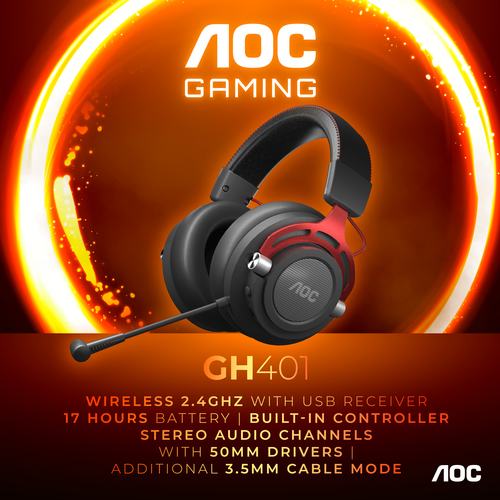 AOC GH401, Wired & Wireless, Gaming, 20 - 20000 Hz, 345 g, Headset, Black, Red