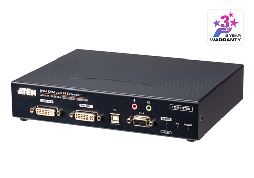 ATEN KE6940AT, Transmitter, Wired, Black, Metal, Link, Power, DVI-I