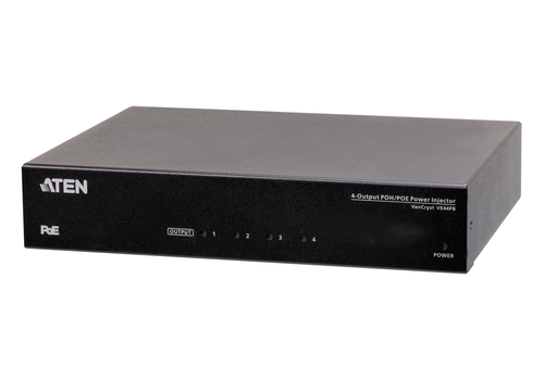 ATEN VE44PB, Network transmitter & receiver, 10,2 Mbit/s, Cat5e, Cat6, Cat6a, 10/100Base-T(X), IEEE 802.3af, Black