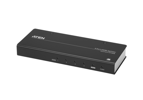 ATEN VS184B, HDMI, 4x HDMI, 1600 x 1200 pixels, Black, Metal, 20 m