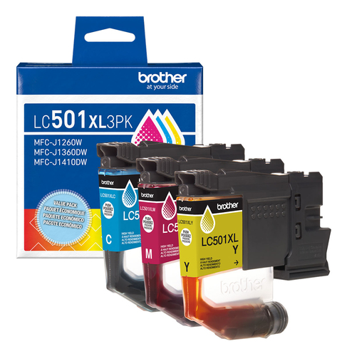Brother LC501XL3PKS, High (XL) Yield, Cyan, Magenta, Yellow, 3 pc(s), 500 pages, Value pack