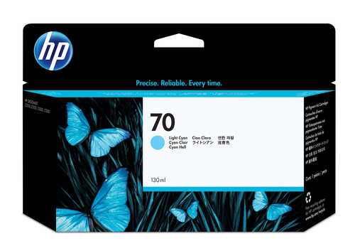 HP 70 130-ml Light Cyan DesignJet Ink Cartridge, HP Designjet Z2100, Z3100 and Z3200 Photo Printer series, Thermal inkjet, Cyan, C9390A, Singapore, 40 mm