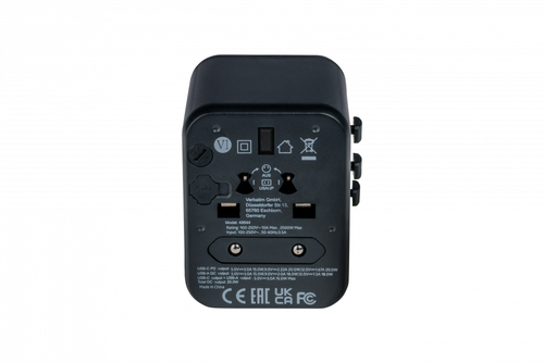 Verbatim 49544, Universal, Universal, Type A, Type B, Type C (Europlug), Type E (FR), Type F, Type G (UK), Type I (AU), Type J (CH),..., Type A, Type B, Type C, Type D (UK), Type E (FR), Type F, Type G (UK), Type H (IL), Type I (AU),..., 100 - 250 V, 50 - 60 Hz