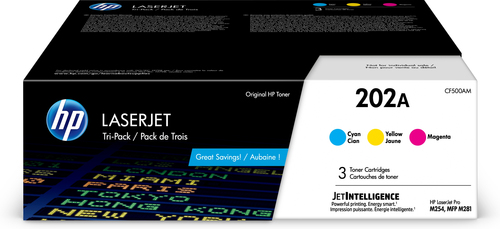 HP 202A 3-pack Cyan/Magenta/Yellow Original LaserJet Toner Cartridges, 1300 pages, 0 pages, Cyan, Magenta, Yellow, 3 pc(s)
