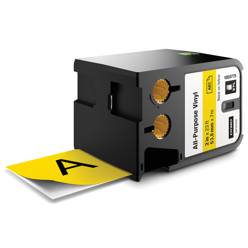 DYMO XTL All-Purpose Vinyl Labels, 1/2" x 23', Black on Clear, Black on yellow, Black, Thermal transfer, Vinyl, Belgium, -40 - 60 °C