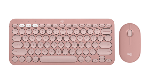 Logitech Pebble 2 Combo, Wireless, RF Wireless + Bluetooth, QWERTY, Rose, Mouse included