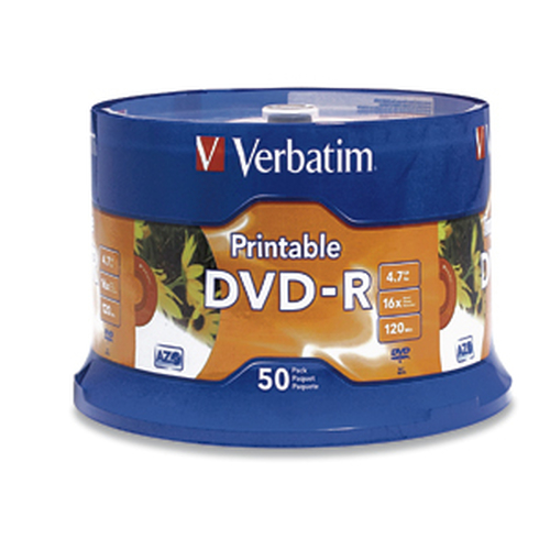 Verbatim 16x DVD-R Media - 4.7GB - Ink Jet Printable, DVD-R, 120 mm, Printable, 50 pc(s), 4,7 GB