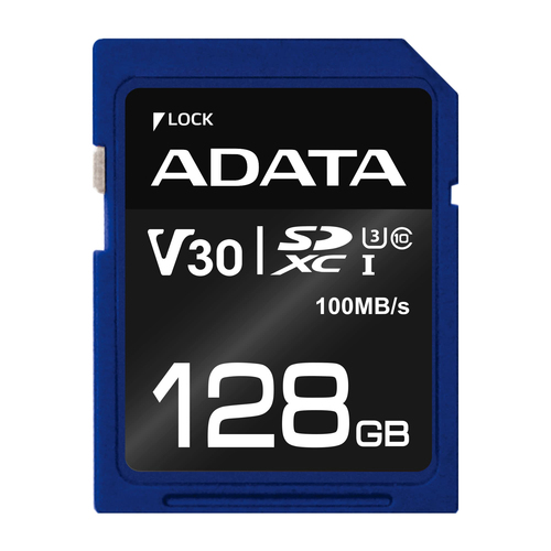 ADATA ASDX128GUI3V30S-R, 128 GB, SDXC, Class 10, UHS-I, 100 MB/s, 60 MB/s