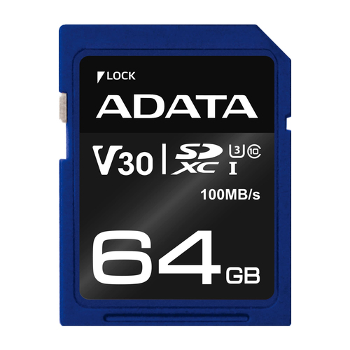 ADATA ASDX64GUI3V30S-R, 64 GB, SDXC, Class 10, UHS-I, 100 MB/s, 60 MB/s