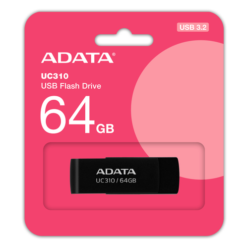 ADATA UC310, 64 GB, USB Type-A, 3.2 Gen 1 (3.1 Gen 1), 100 MB/s, Swivel, Black