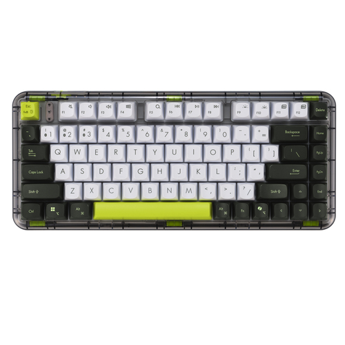 ASUS Jelly75 KD201 KEYBOARD/VT-GN/US/80, 75%, Wired & Wireless, USB + RF Wireless + Bluetooth, Mechanical, Green, White, Black