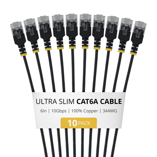 StarTech.com 6AUTP34BKS6IN10PK, 0,152 m, Cat6a, U/UTP (UTP), RJ-45, RJ-45, Black