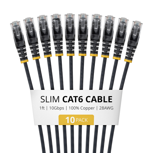 StarTech.com N6PAT1BKS10PK, 0,305 m, Cat6, U/UTP (UTP), RJ-45, RJ-45, Black
