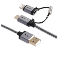 Verbatim 47", USB-A/microUSB + Lightning, 1,2 m, USB A, Micro-USB B/Lightning, Male/Male, Black, Silver