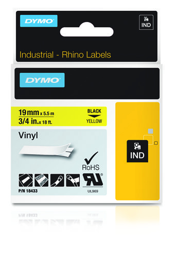DYMO 18433, Black on yellow, Multicolour, Vinyl, -40 - 80 °C, UL 969, DYMO