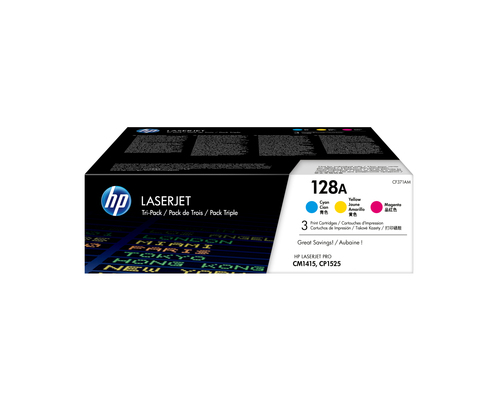 HP 128A 3-pack Cyan/Magenta/Yellow Original LaserJet Toner Cartridges, 1300 pages, Cyan, Magenta, Yellow, 3 pc(s)
