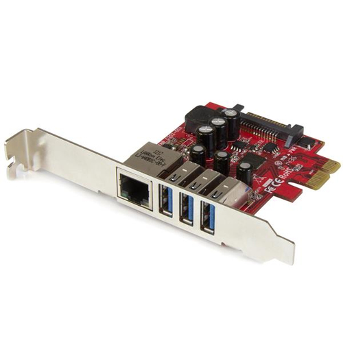 StarTech.com PEXUSB3S3GE, Internal, Wired, PCI Express, Ethernet, 5000 Mbit/s, Metallic, Red