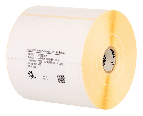 Zebra Z-Perform 1000T, White, Self-adhesive printer label, Die-cut label, Roll, Paper, Thermal transfer