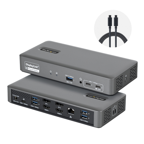 StarTech.com 194N-USBC-SMARTDOCK, Wired, USB 3.2 Gen 2 (3.1 Gen 2) Type-C, 96 W, 3.5 mm, 10,100,1000 Mbit/s, Grey